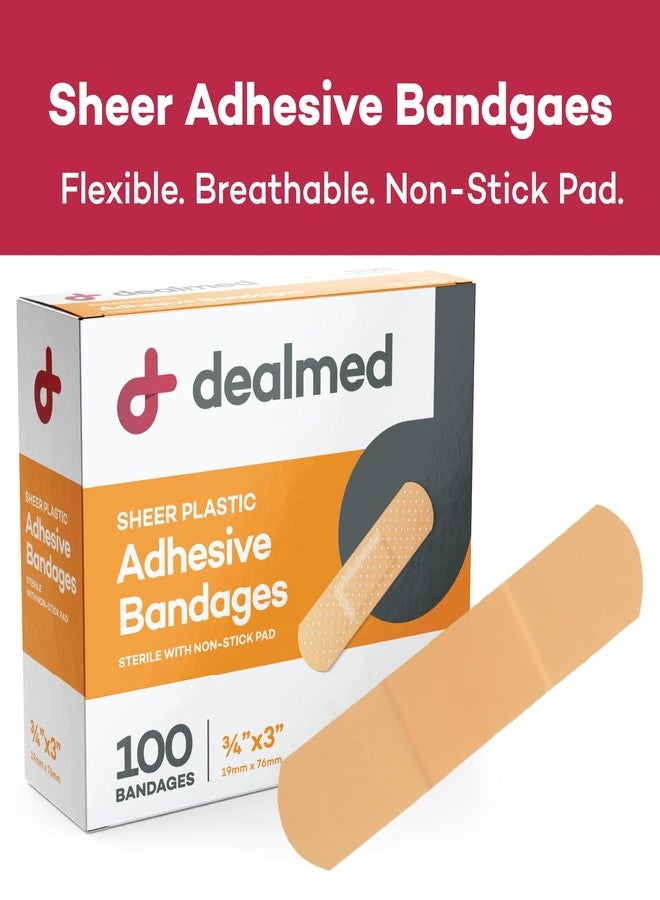 Dealmed Sheer Plastic Flexible Adhesive Bandages – 100 Count (24 Pack) Bandages with Non-Stick Pad, Latex Free, Wound Care for First Aid Kit, 3" x 3/4" - Image 4